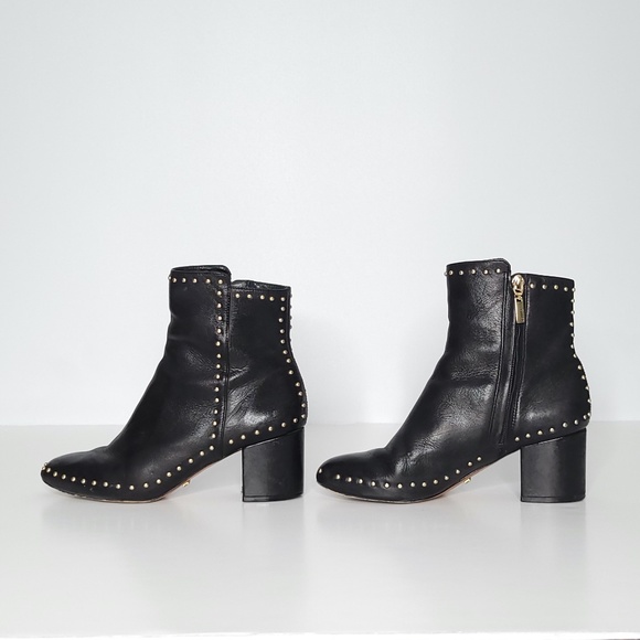 ***SOLD*** SCHUTZ Black Leather Booties w Gold Studs Biker Baddie Women's Size 6 - Picture 2 of 12